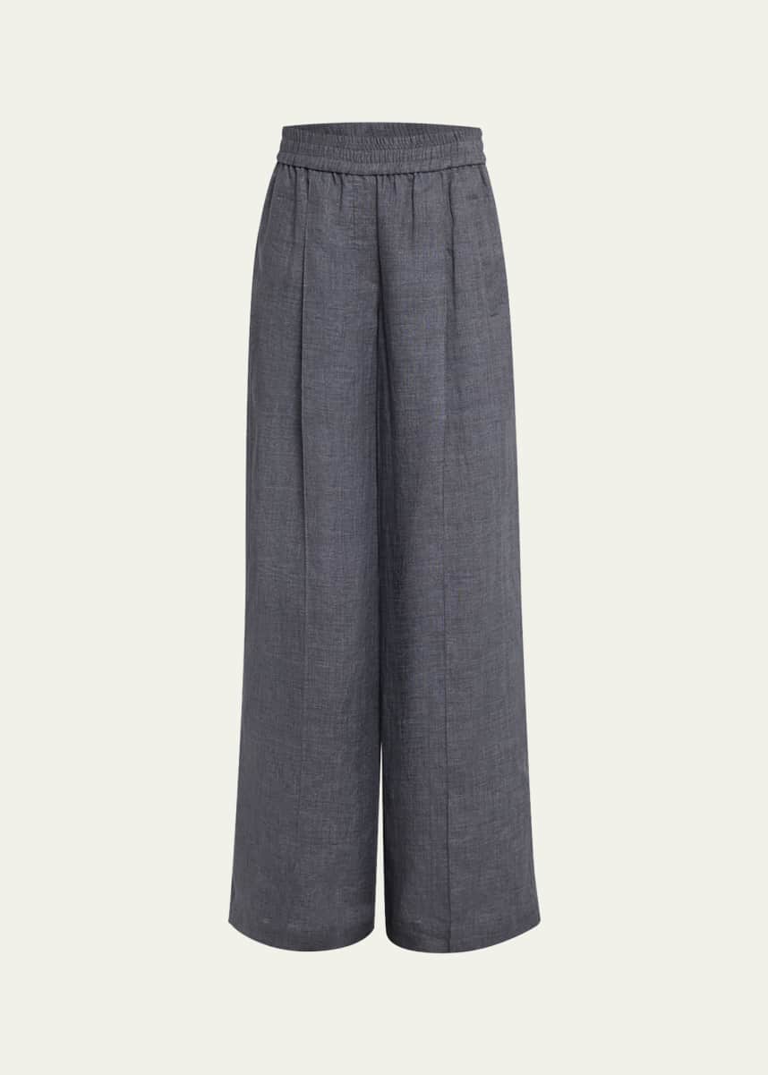 Brunello Cucinelli Pleated Wide-Leg Linen Pull-On Trackpants