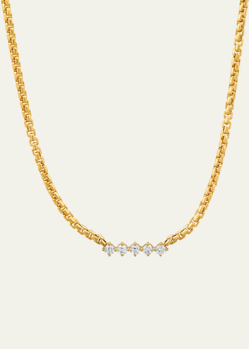 Shylee Rose Jewelry 14K Yellow Gold 5-Diamond Box Chain Necklace, 16"L