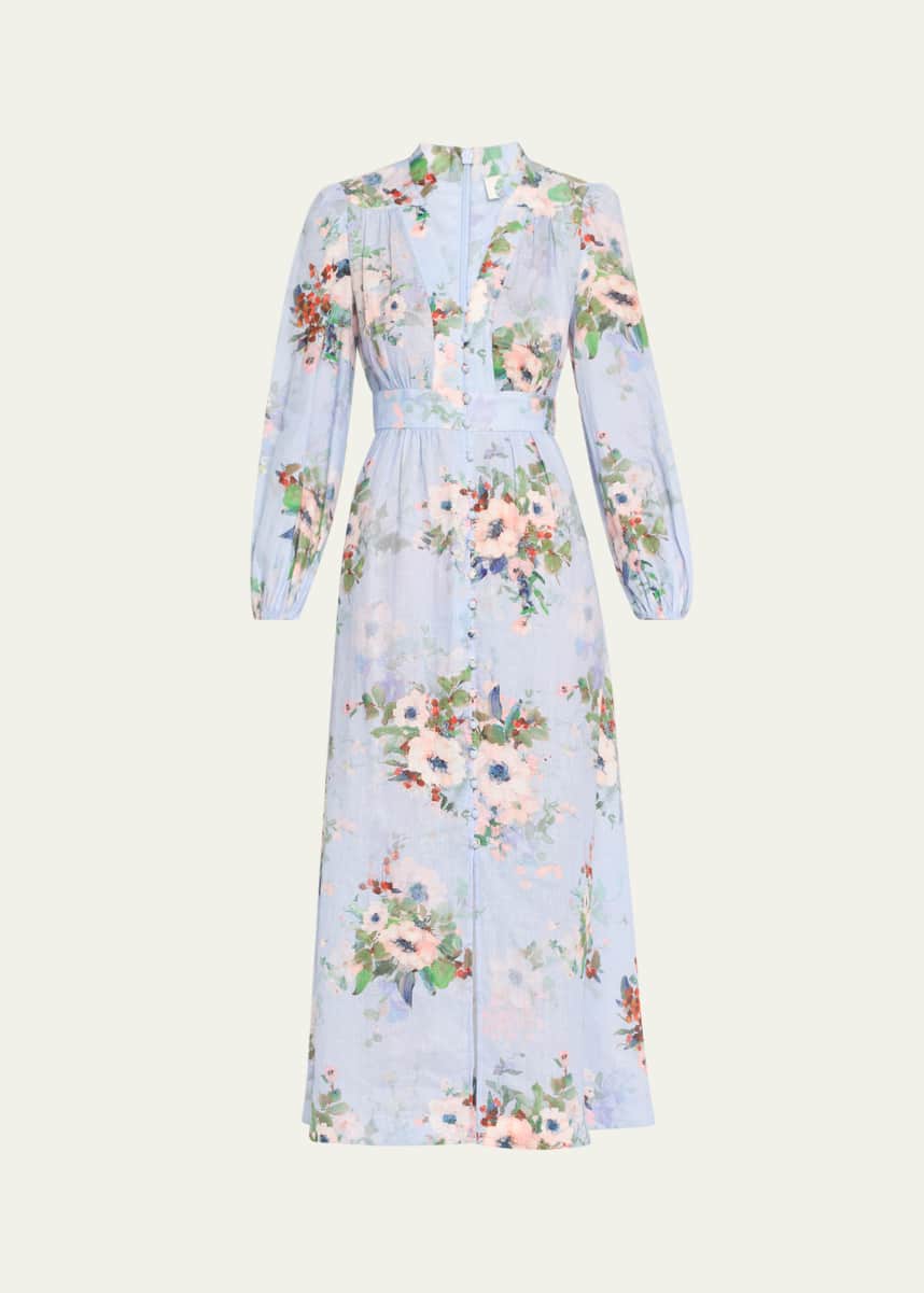 Zimmermann Everley Floral Midi Dress, Blue