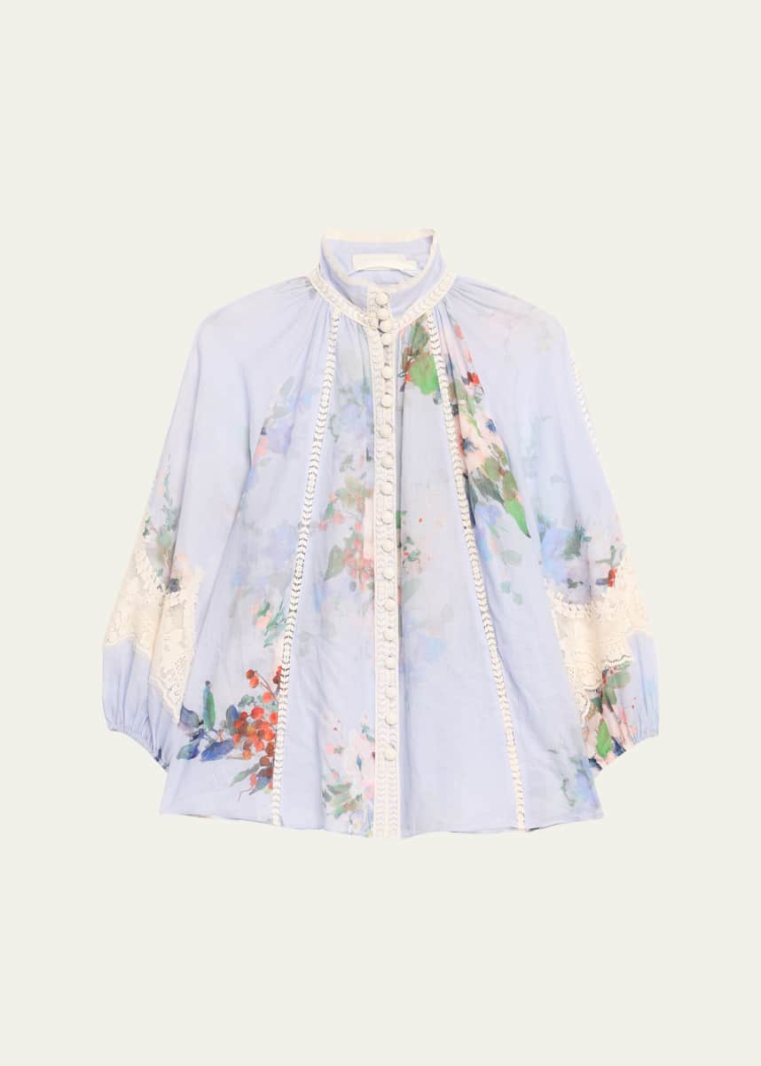 Zimmermann Everley Floral Lace Trim Blouse
