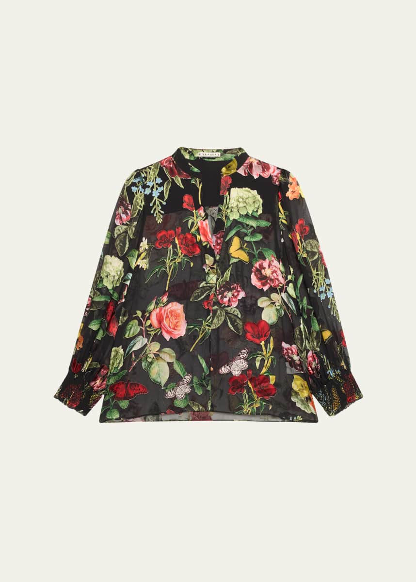 Alice + Olivia Sheila Floral Semi-Sheer Blouse