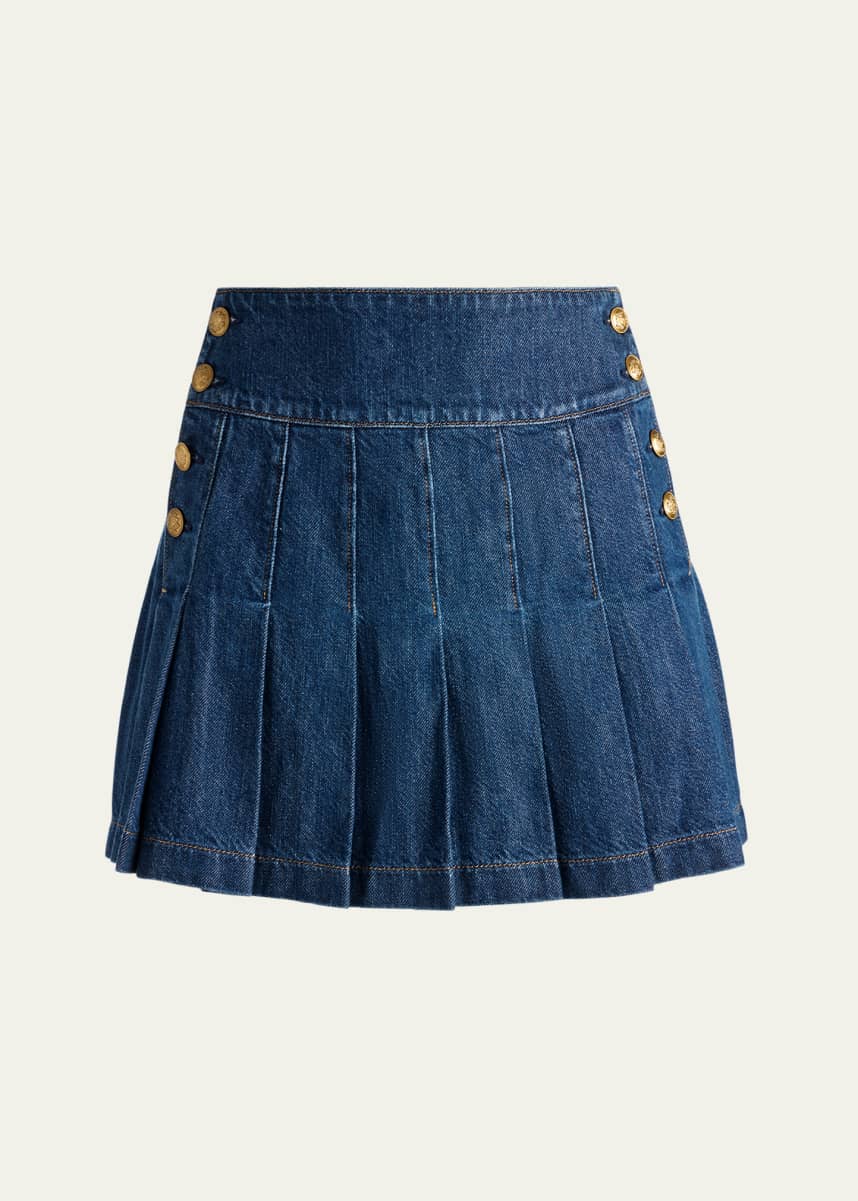 Alice + Olivia Lanna Pleated Denim Mini Skirt