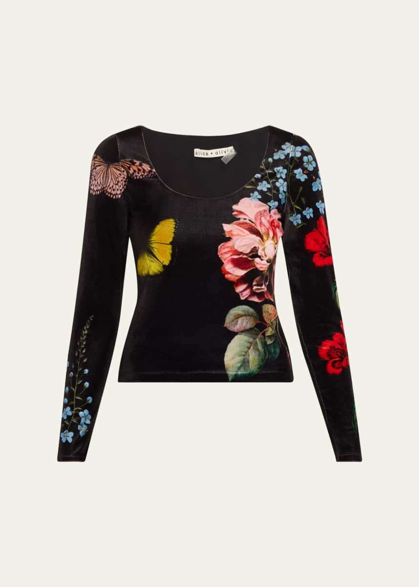 Alice + Olivia Delaina Scoop-Neck Velvet Top