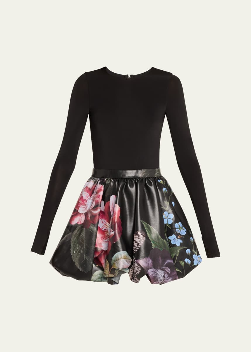 Alice + Olivia Chara Long-Sleeve Bubble Mini Dress