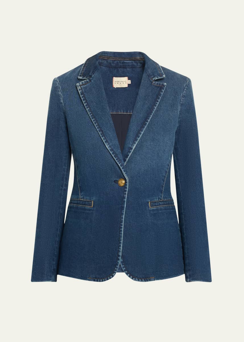Alice + Olivia Macey Denim Notch-Collar Fitted Blazer