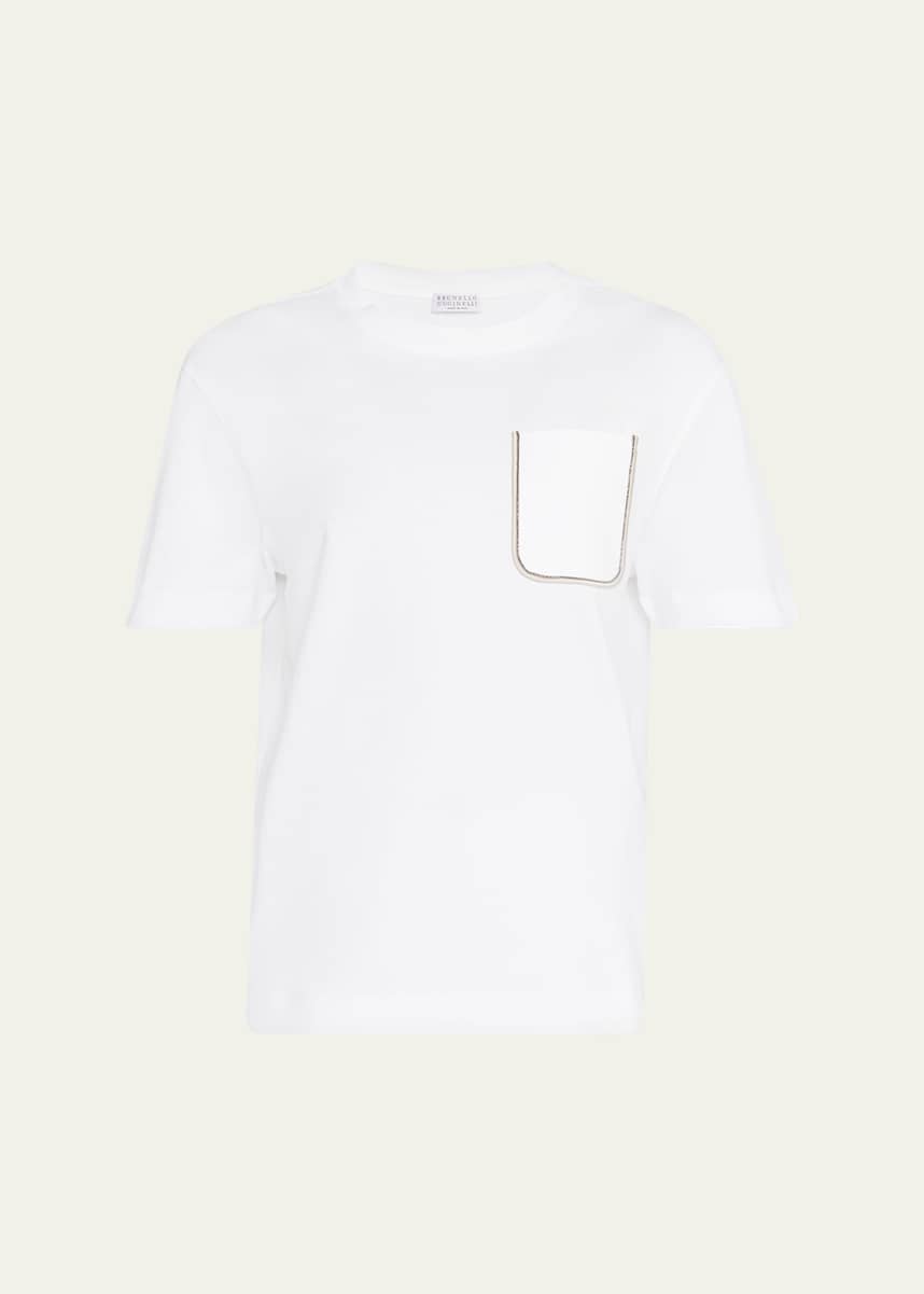 Brunello Cucinelli Monili Satin Pocket Cotton Jersey T-Shirt