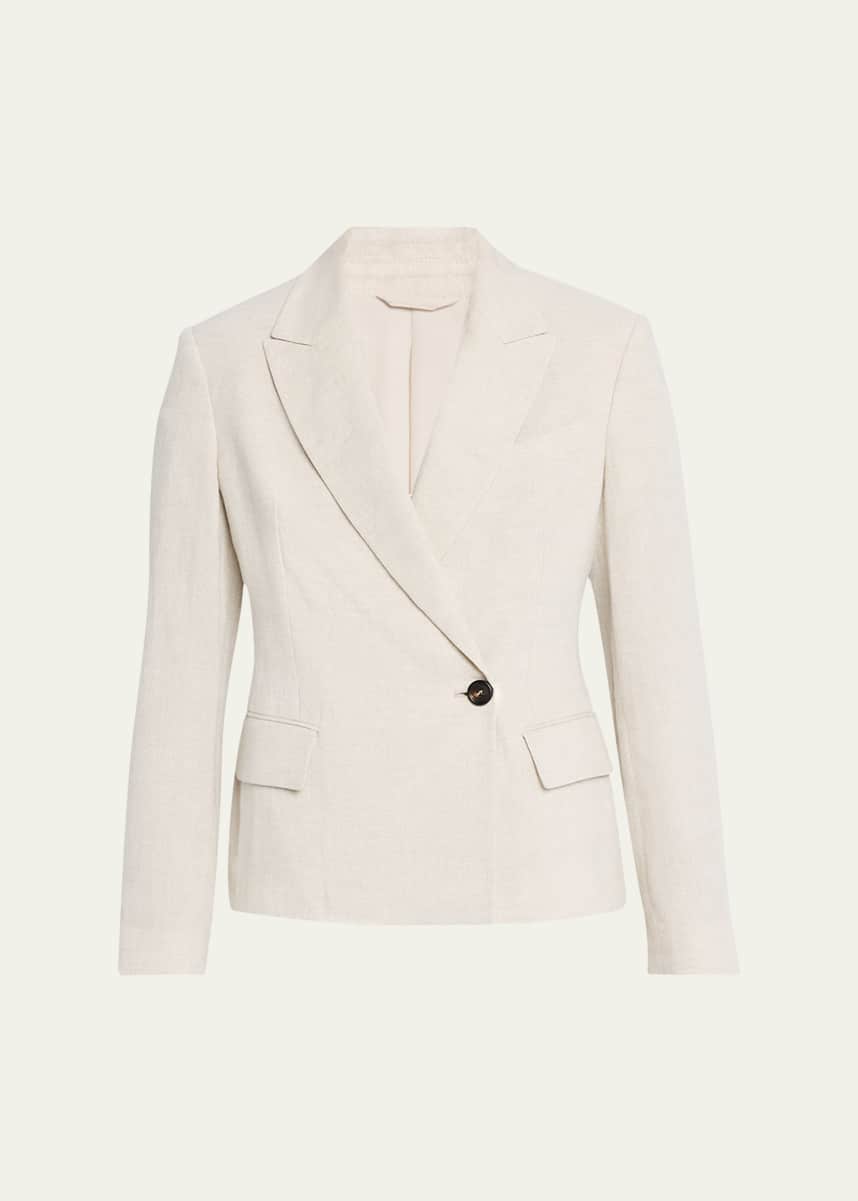 Brunello Cucinelli Metallic Canvas Linen Double-Breasted Jacket