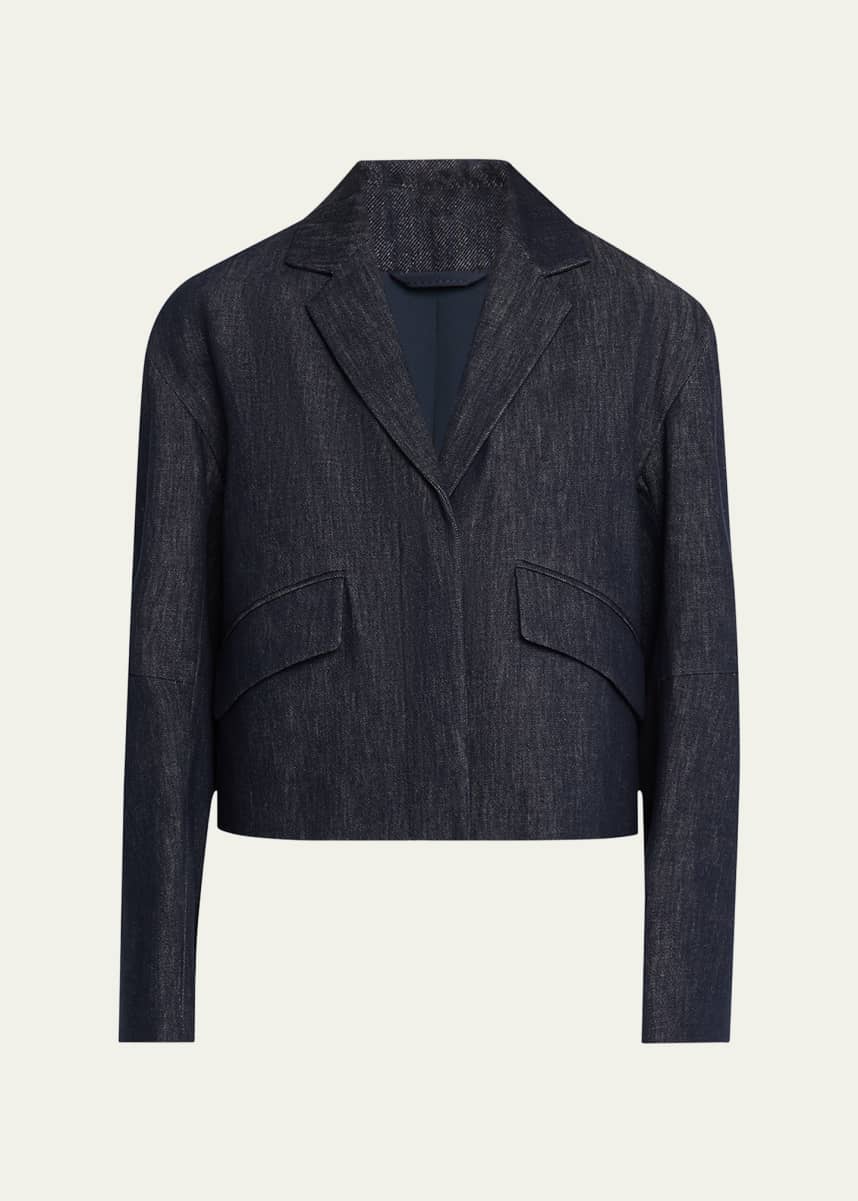 Brunello Cucinelli Indigo Single-Breasted Crop Jacket