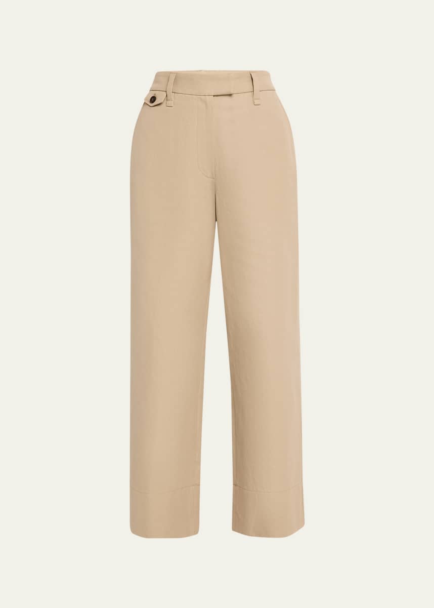 Brunello Cucinelli Cotton-Linen Wide-Leg Crop Chino Pants