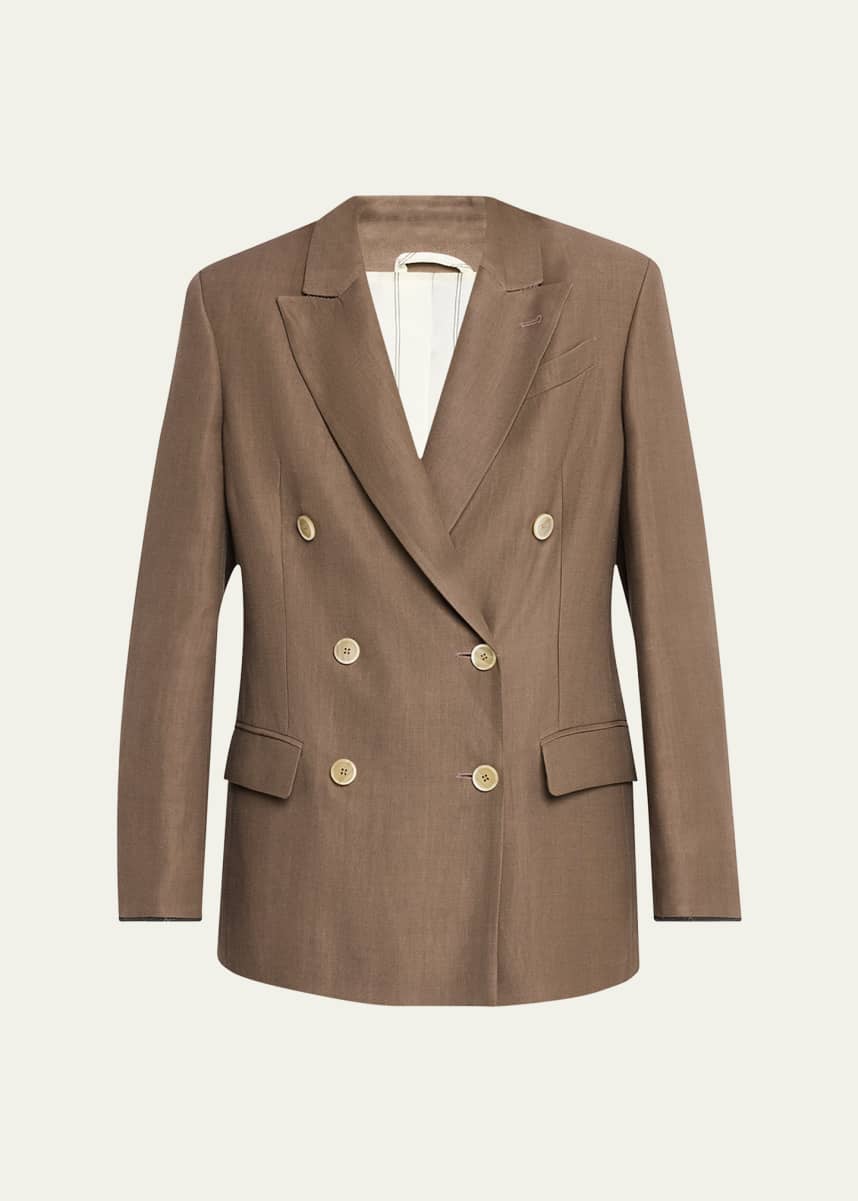 Brunello Cucinelli Double-Breasted Fluid Linen Twill Blazer