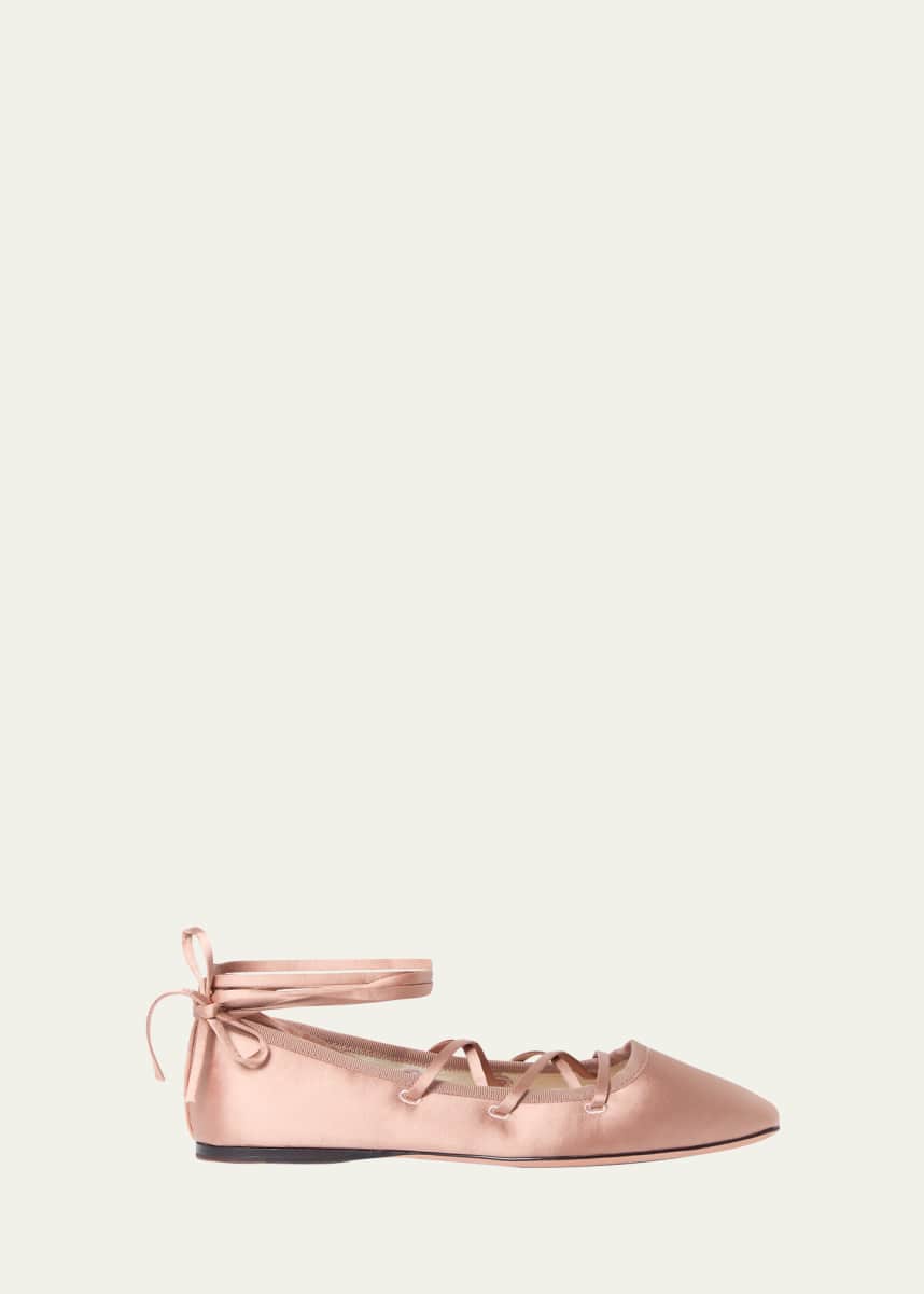 Loeffler Randall Louisa Satin Lace-Up Ballerina Flats