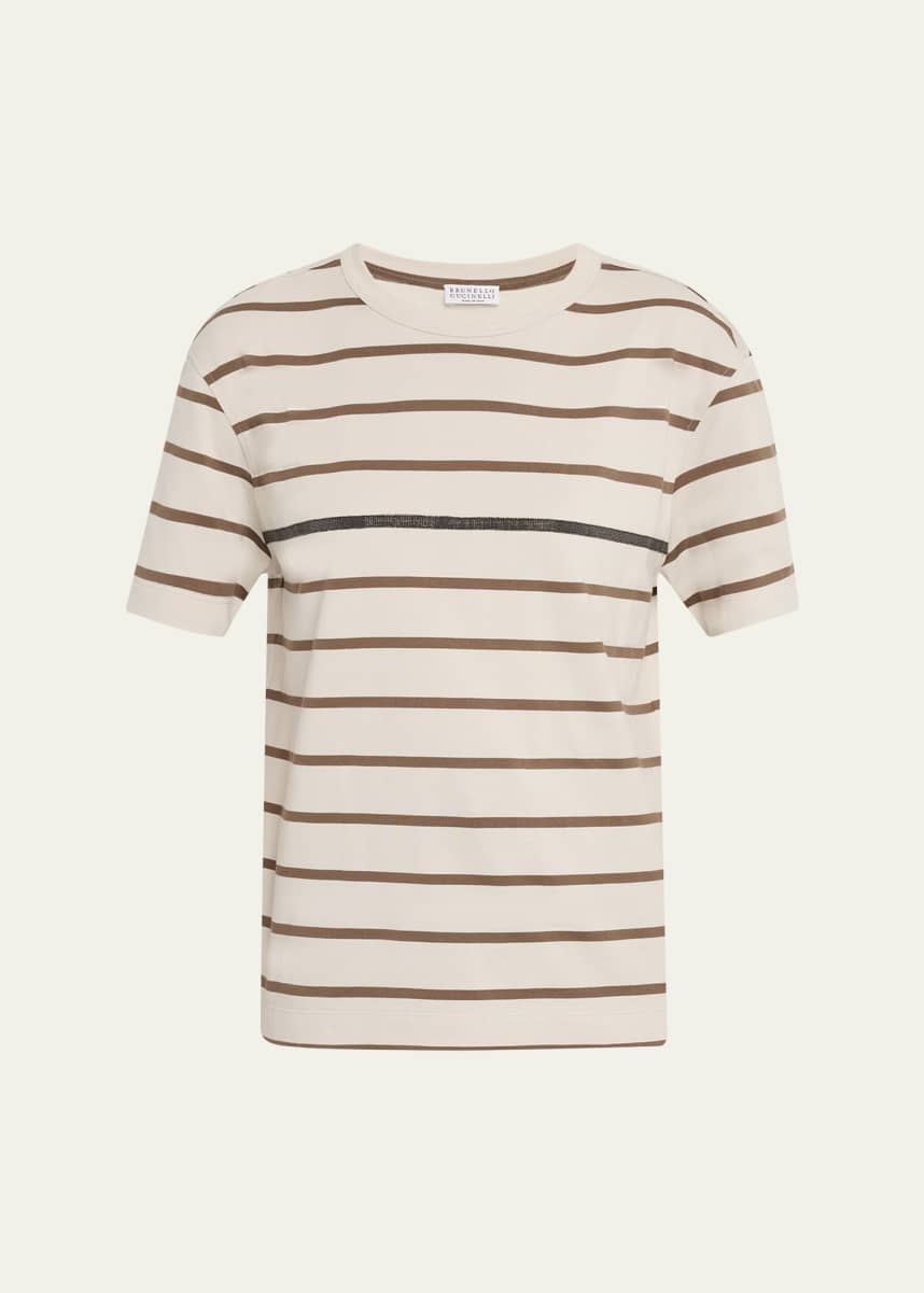 Brunello Cucinelli Monili Striped Short-Sleeve Cotton T-Shirt