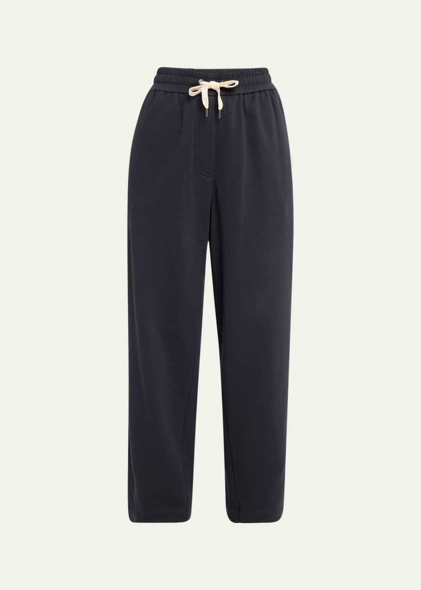 Brunello Cucinelli Piquet Fleece Wide-Leg Pull-On Tennis Pants