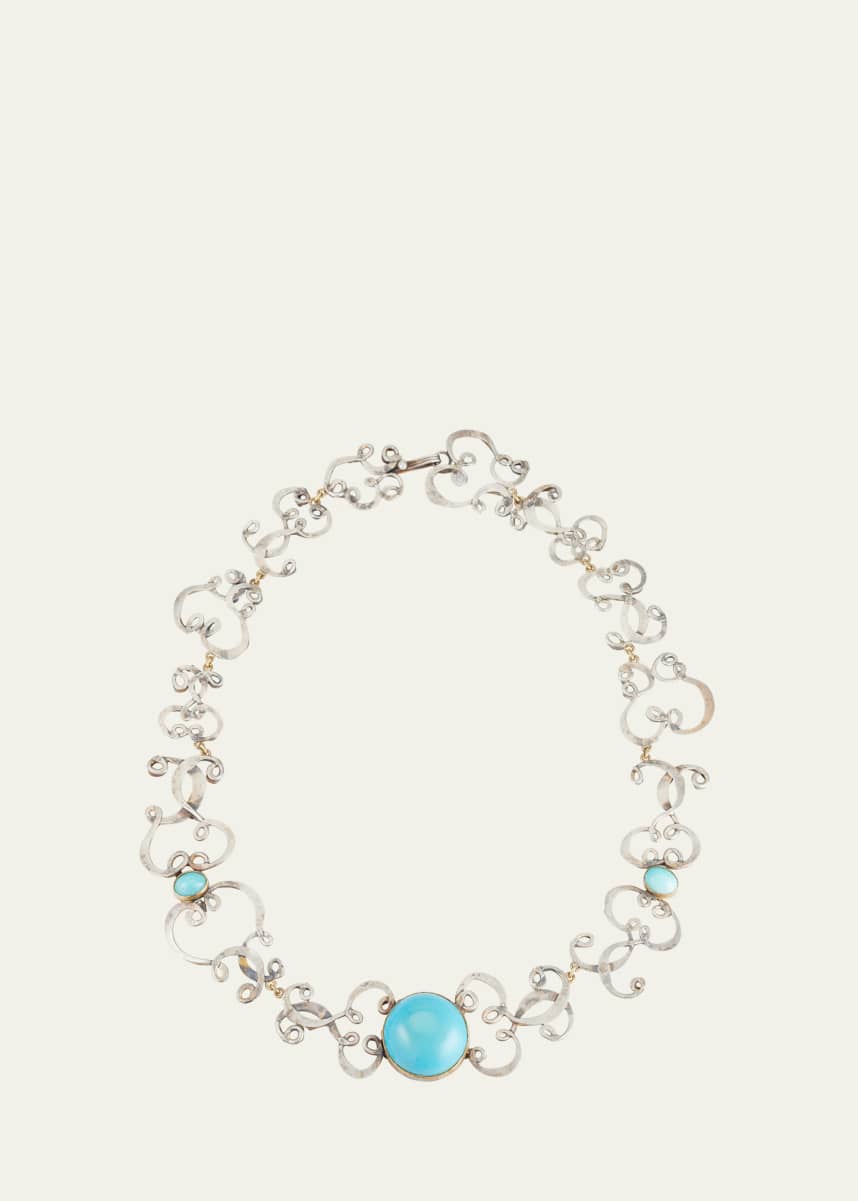 JUDY GEIB 18K Yellow Gold and Sterling Silver Wisly Necklace with Persian Turquoise