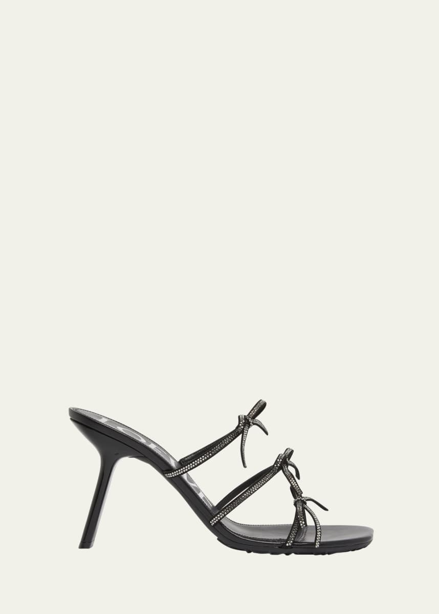 Loewe Petal Leather Crystal Bow Strappy Sandals