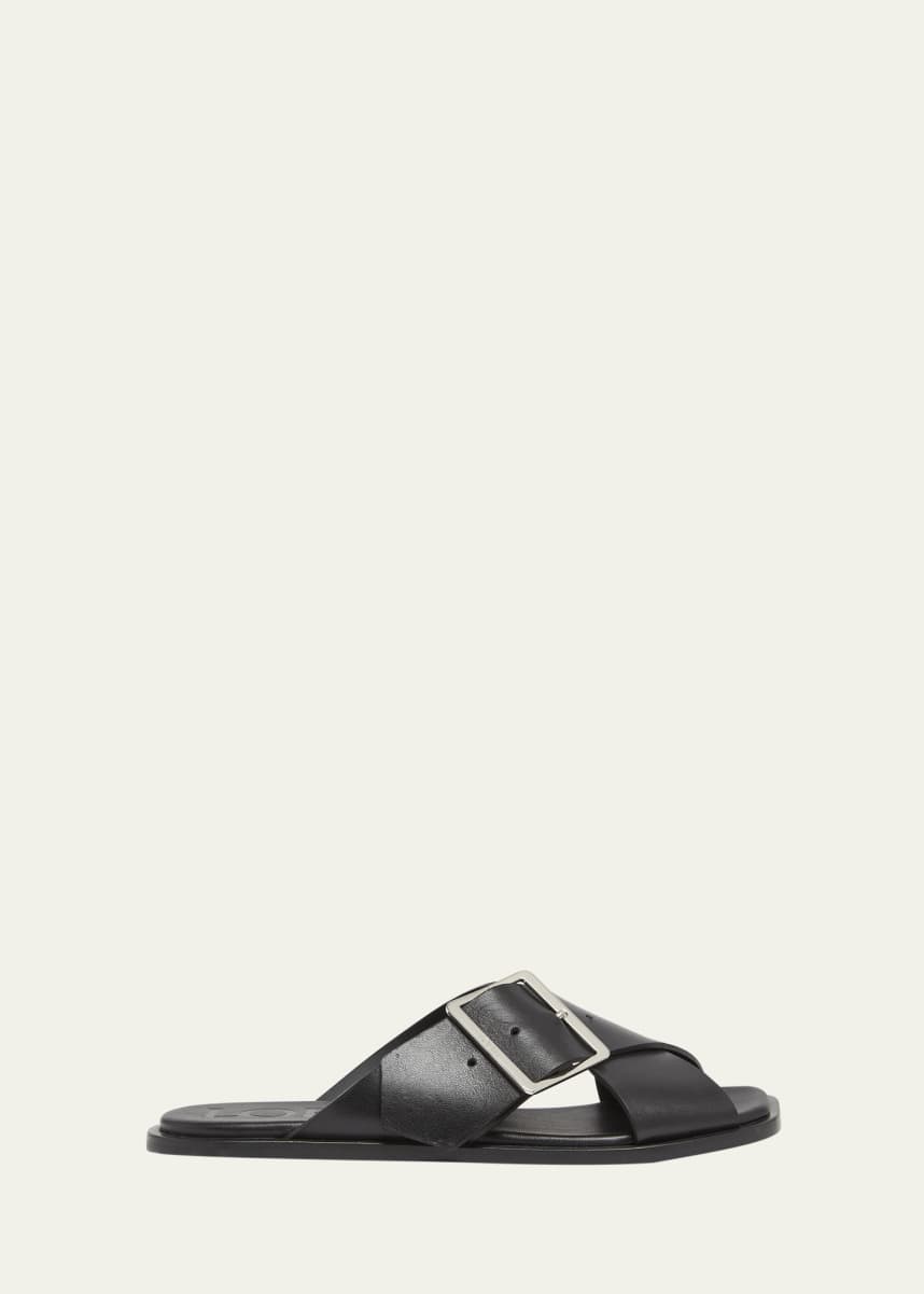 Loewe Petal Leather Crisscross Buckle Slide Sandals