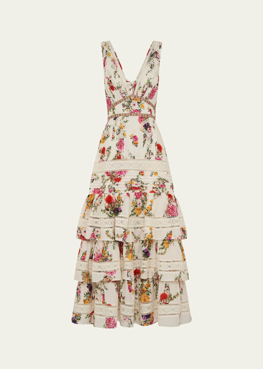 Camilla Egyptian Rose Tiered Ruffle-Hem Maxi Dress
