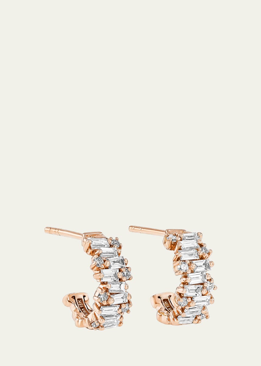 Suzanne Kalan 18K Rose Gold Fireworks Spiral Medium Diamond Hoop Earrings