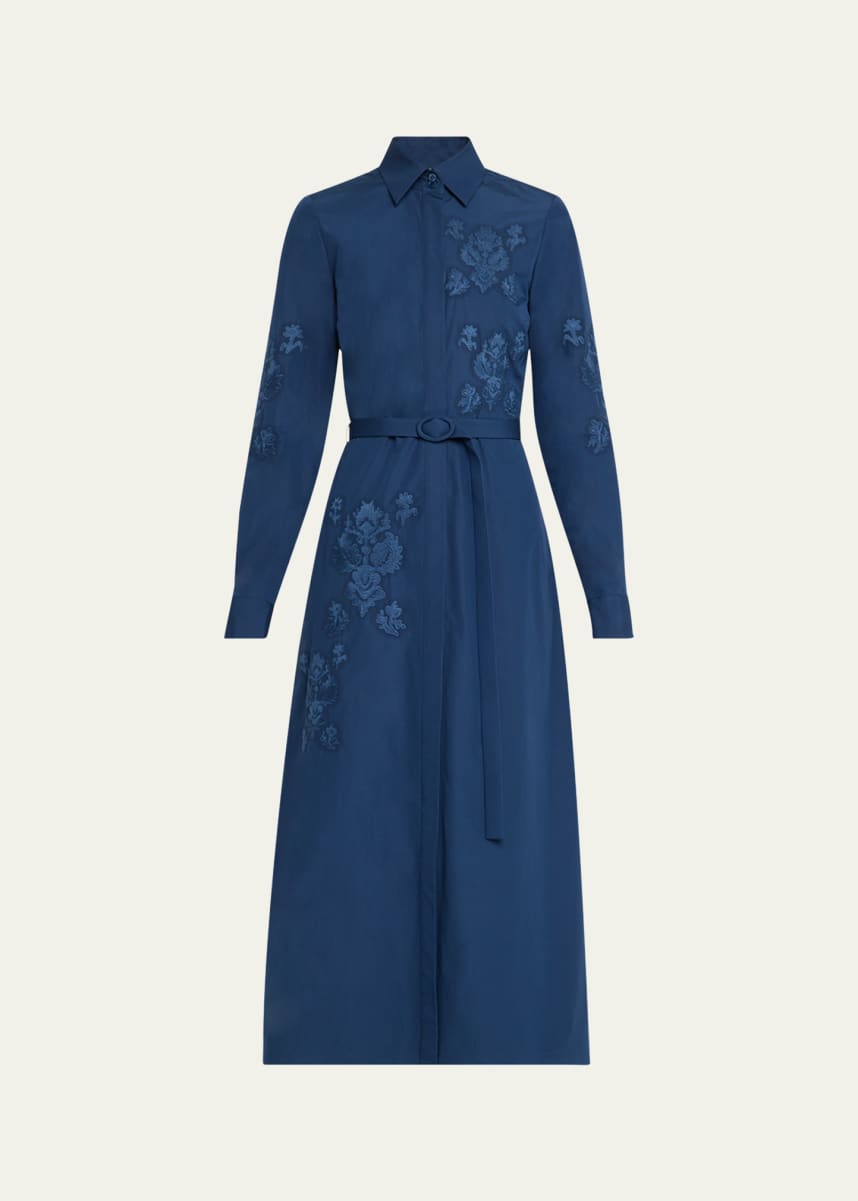 Lafayette 148 New York Embroidered Cotton Midi Shirtdress