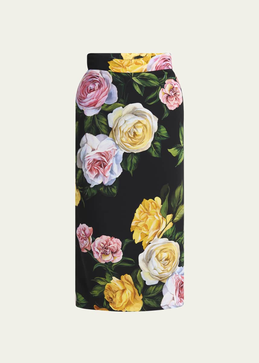 Dolce&Gabbana Floral Charmeuse Midi Skirt