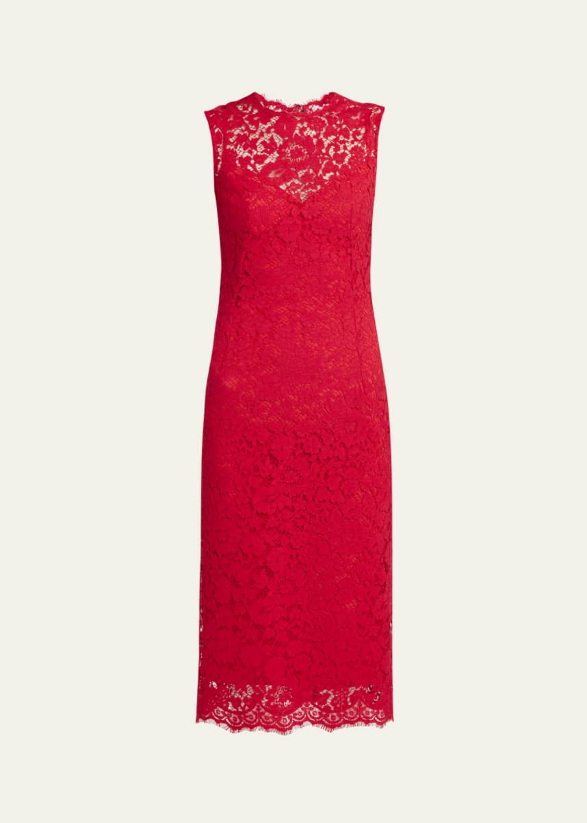 Dolce&Gabbana Frayed Floral Lace Midi Dress