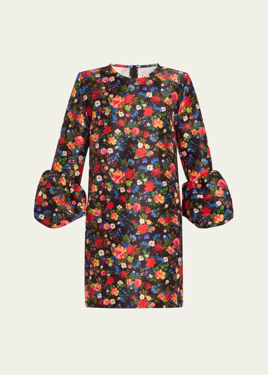 Kika Vargas Florence Floral Long-Sleeve Short Dress