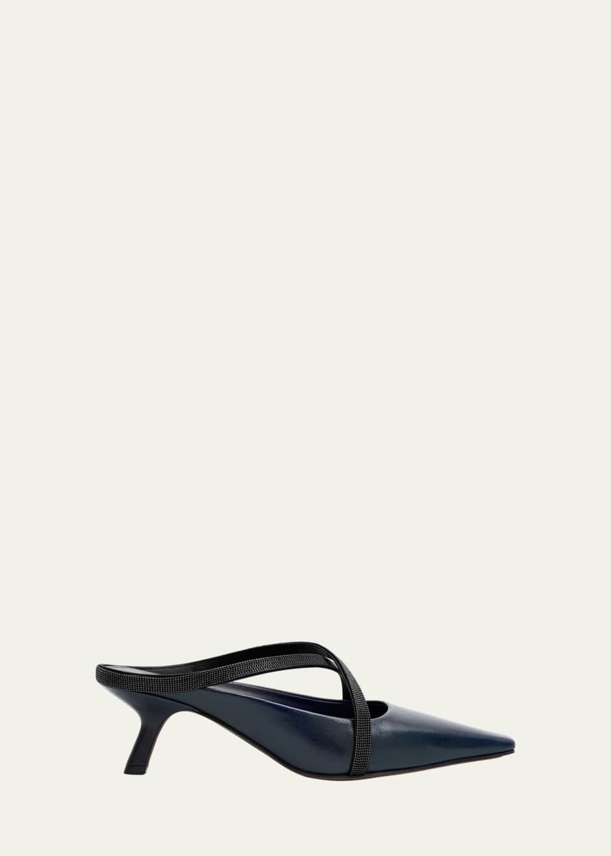 Brunello Cucinelli Leather Monili Crisscross Mule Pumps