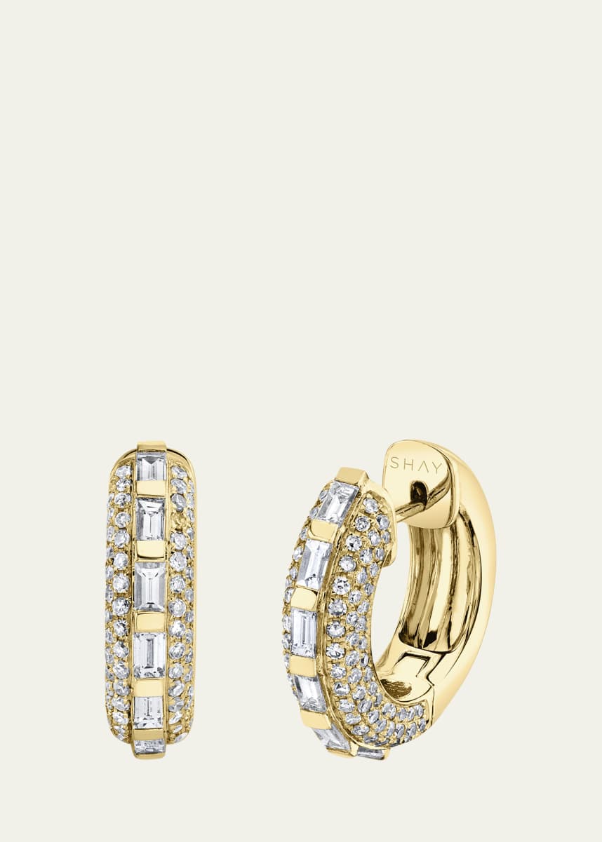 SHAY 18K Gold Mixed Diamond Huggie Earrings