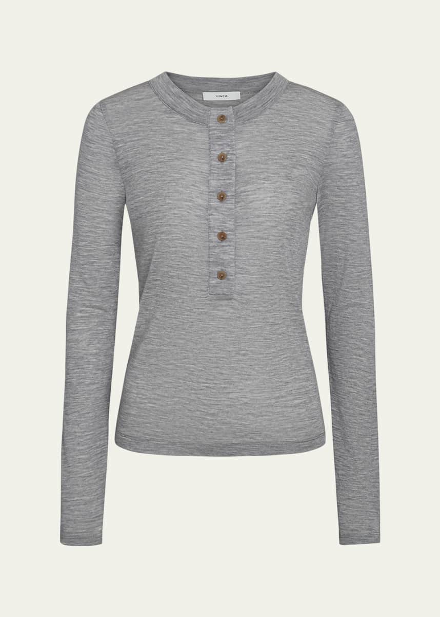 Vince Long-Sleeve Wool Henley Top
