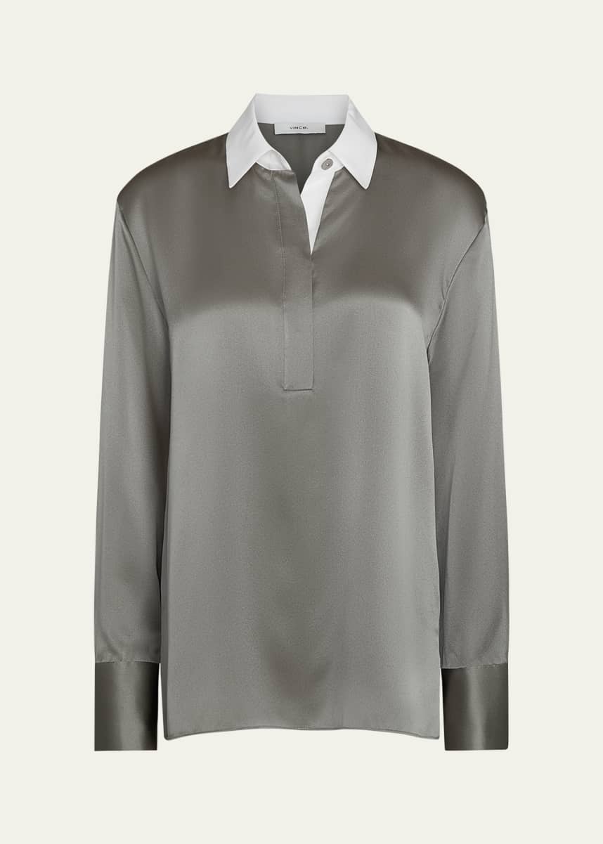 Vince Long-Sleeve Silk Rugby Shirt
