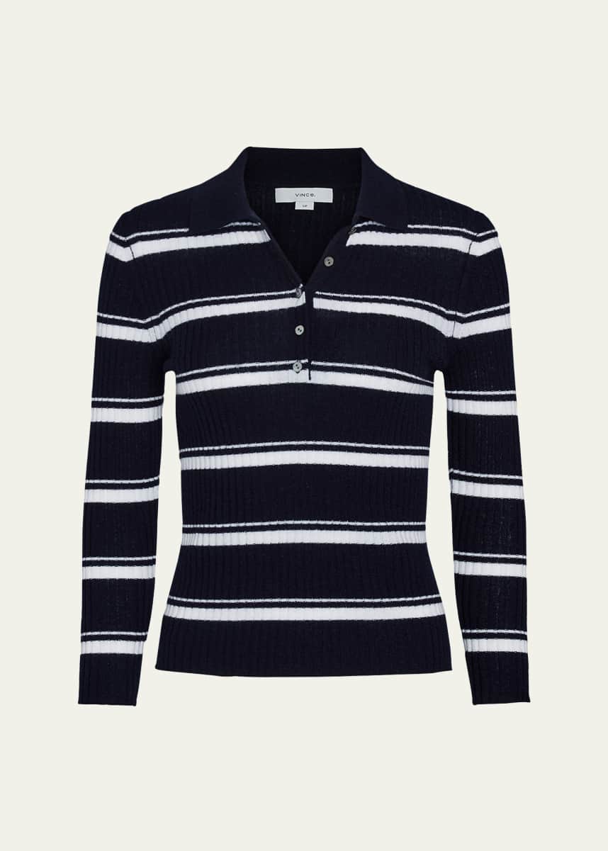 Vince Stripe Mulberry Silk-Blend Polo Top