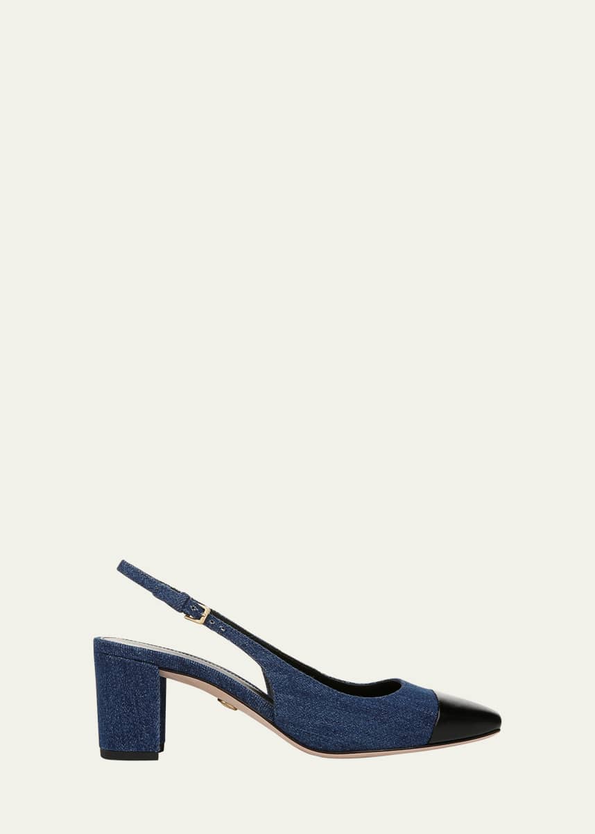 Veronica Beard Cecile Denim Leather Slingback Pumps