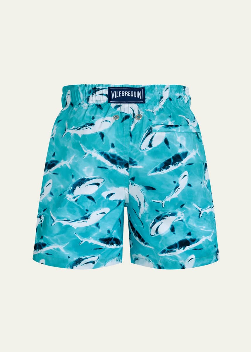 Vilebrequin Boy's Shark-Print Packable Swim Trunks, Size 2-14