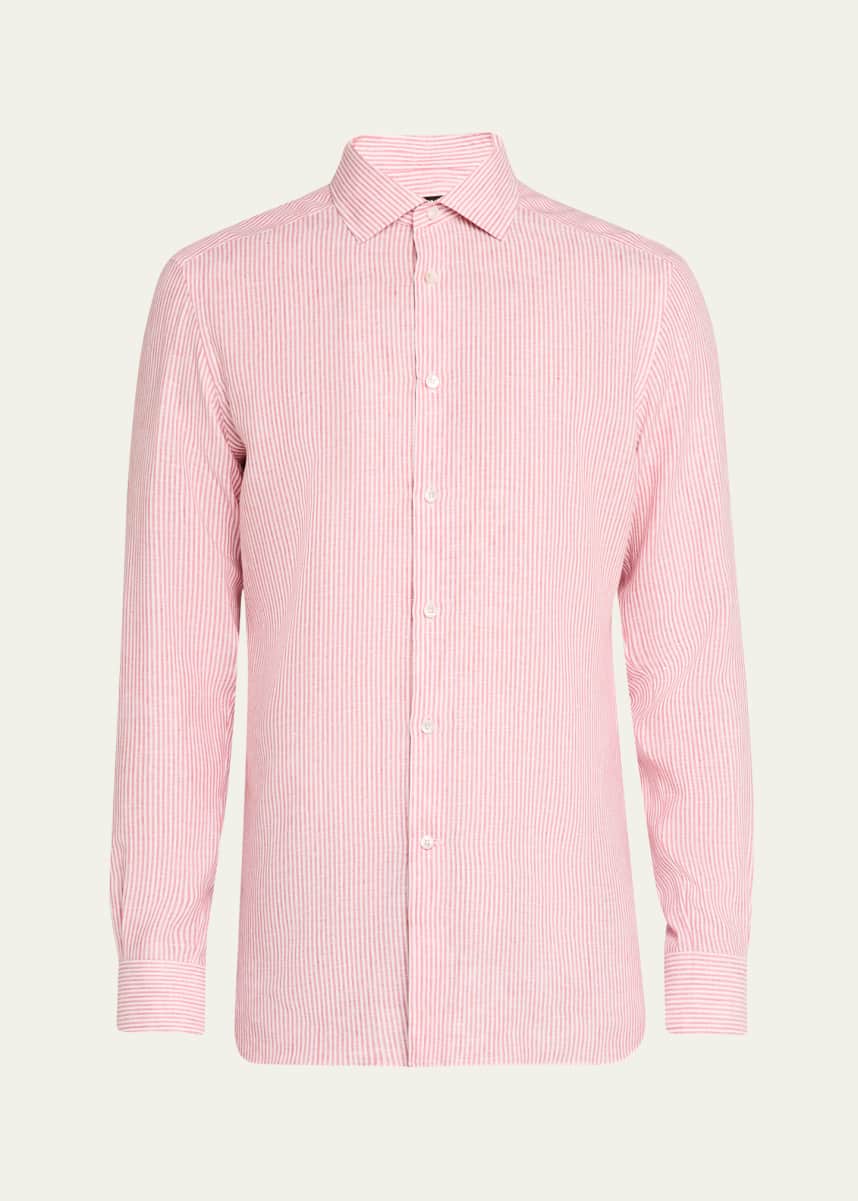 ZEGNA Men's Stripe Oasi Lino Casual Button-Down Shirt