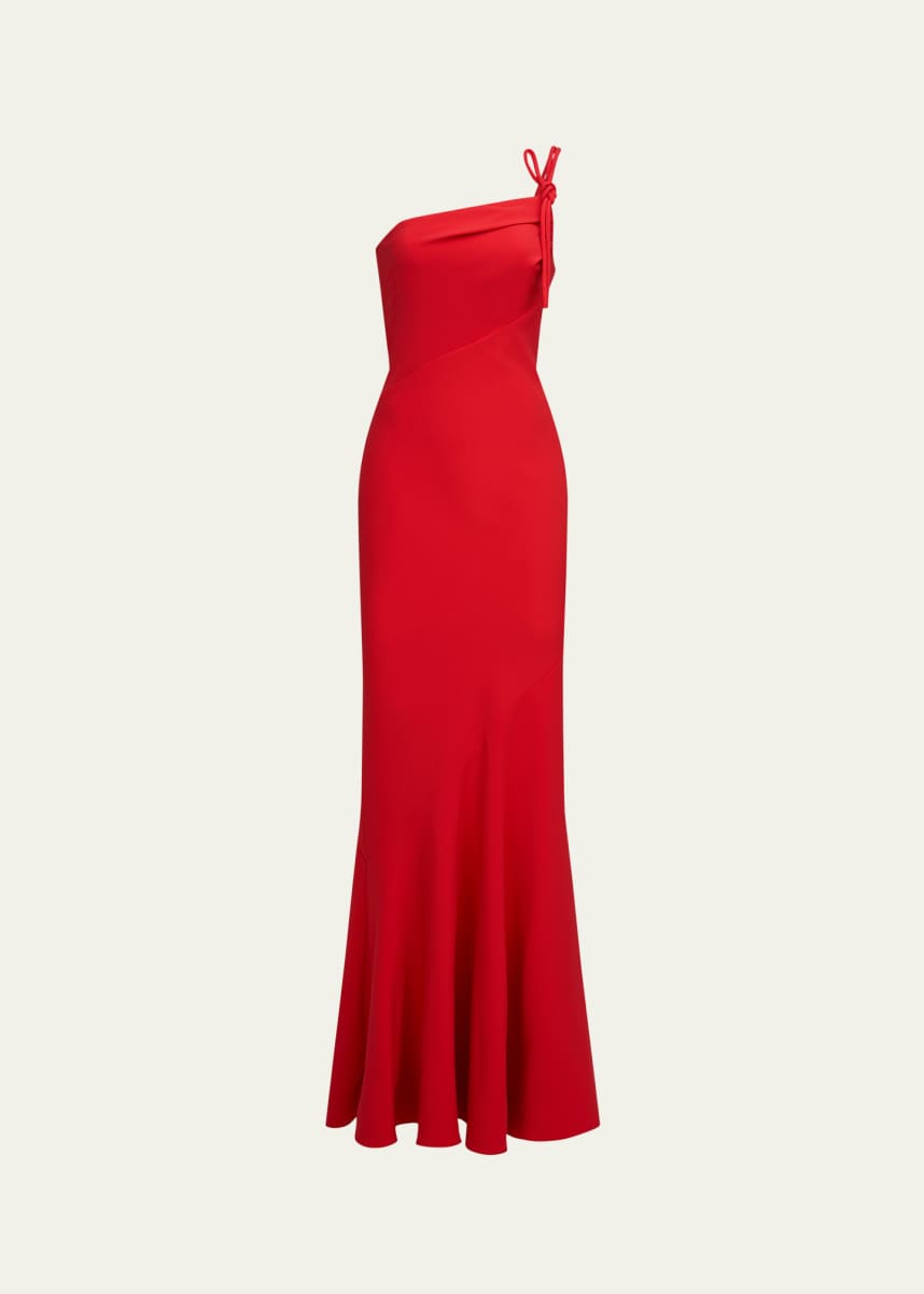 Halston Sybil One-Shoulder Crepe Column Gown
