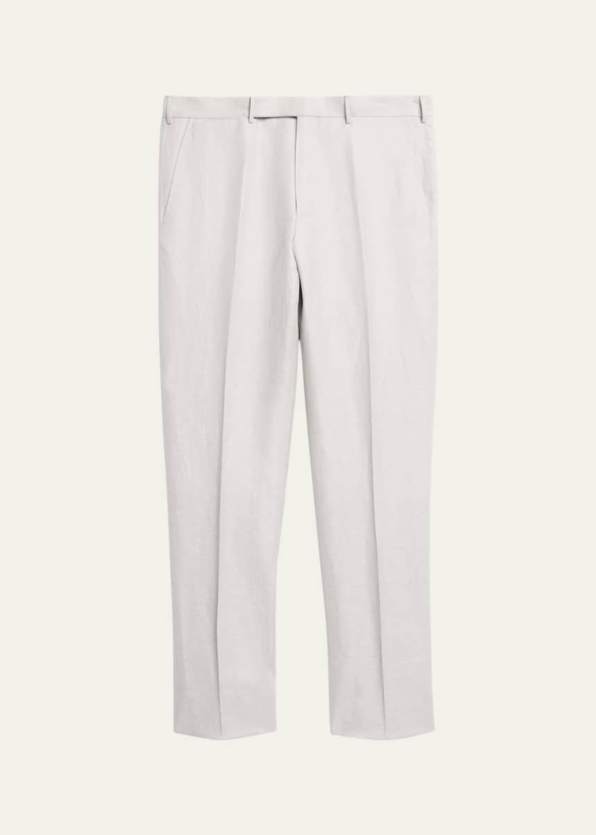 ZEGNA Men's Wool Linen Flat-Front Trousers