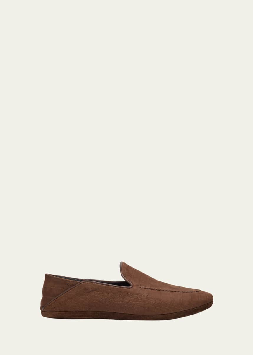 Bergdorf Goodman Men's Alligator-Effect Leather Lounge Slippers