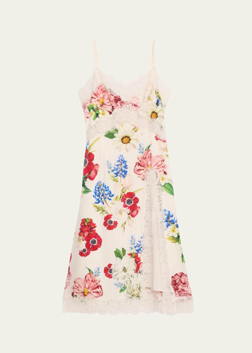 Dolce&Gabbana Floral Lace-Trim Slit Midi Slip Dress