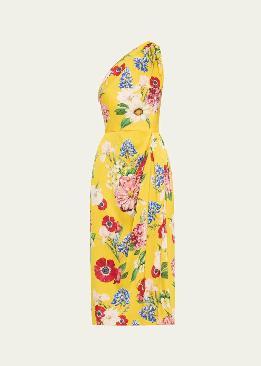 Dolce&Gabbana Floral Tie One-Shoulder Charmeuse Midi Dress