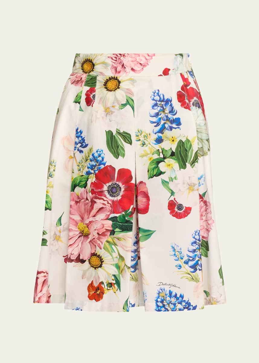 Dolce&Gabbana Floral Poplin Pleated Bermuda Shorts