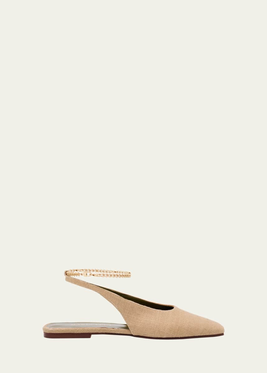 Maria Luca Augusta Linen Ankle-Chain Ballerina Flats