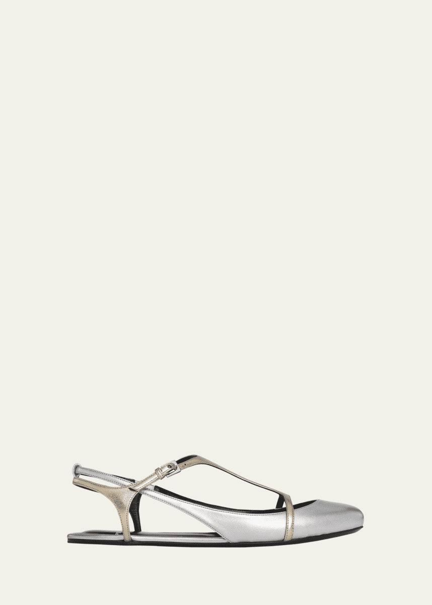 Pierre Hardy Rio Bicolor Metallic T-Strap Ballerina Flats