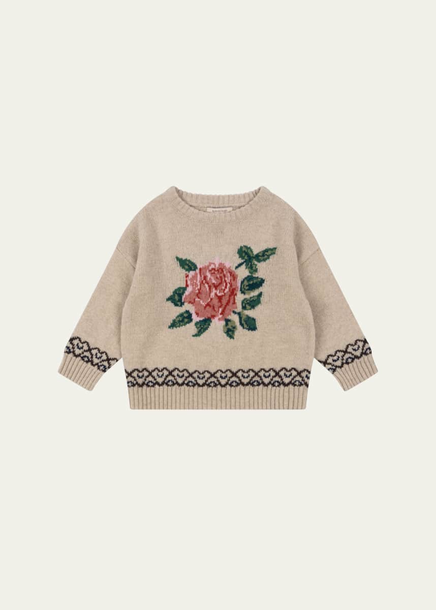Konges Slojd Girl's Carola Floral Intarsia Sweater, Size 9M-10