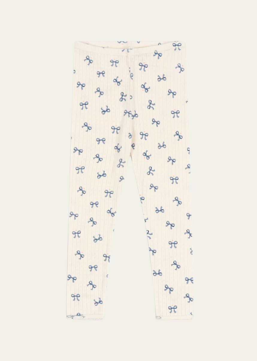 Konges Slojd Girl's Minnie Bow-Print Pointelle Knit Pants
