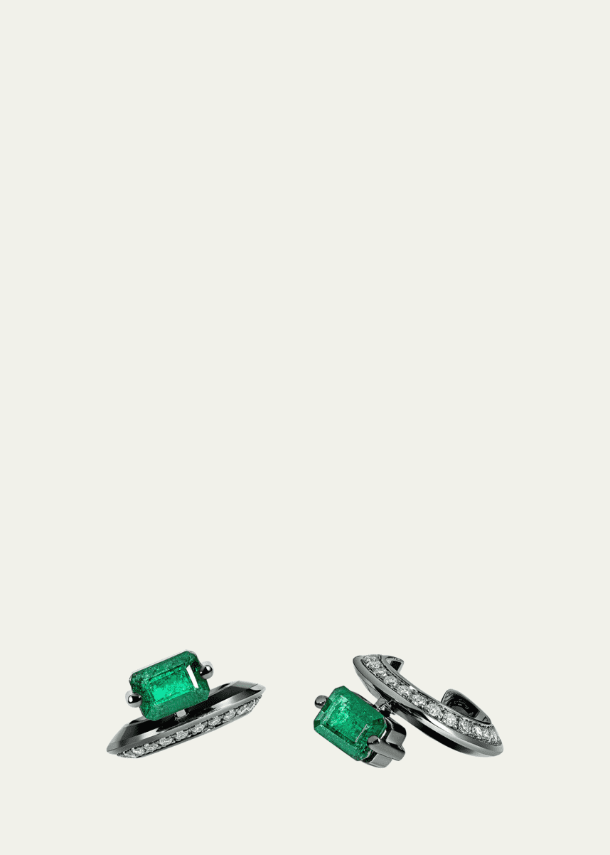 Savolinna Linette 18K Black Gold Diamond and Emerald Ear Cuff, Single