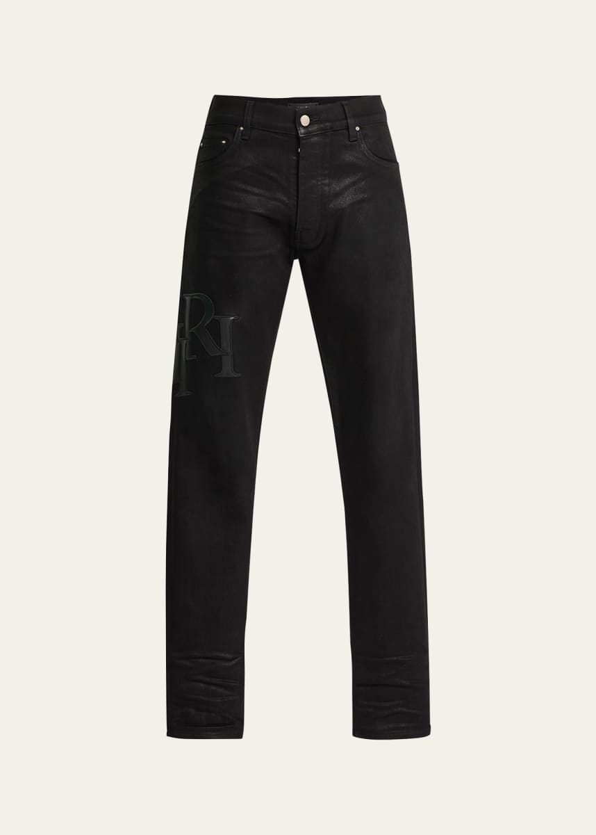 Amiri Men's Staggered Logo Waxed Skinny Jeans