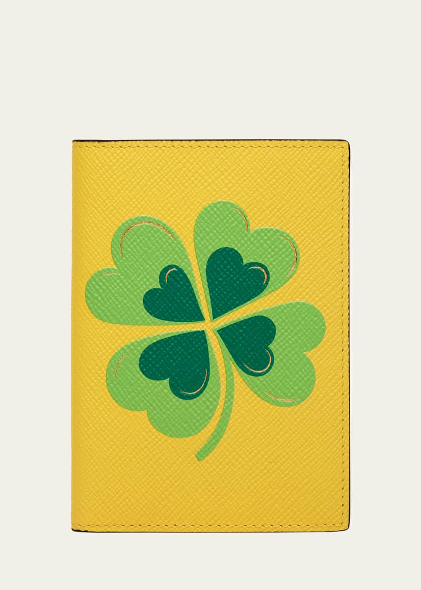 Smythson Clover Charm Passport Cover in Panama Leather