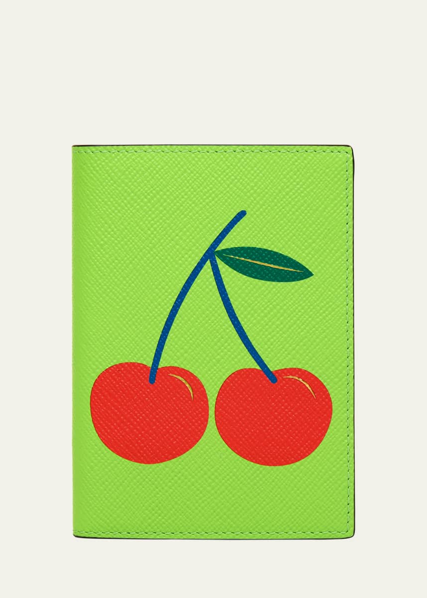 Smythson Cherry Charm Passport Cover in Panama Leather