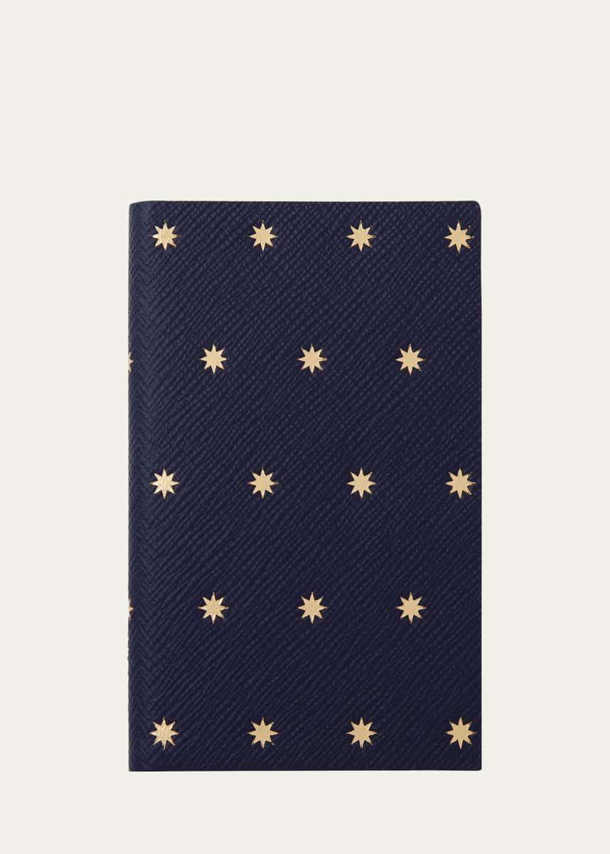Smythson Stars Panama Leather Pocket Notebook, Navy