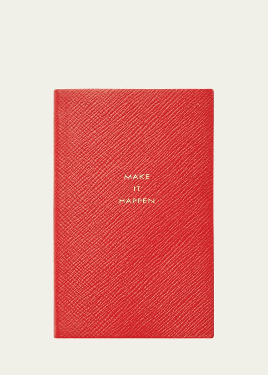Smythson "Make It Happen" Panama Leather Pocket Notebook, Scarlet Red